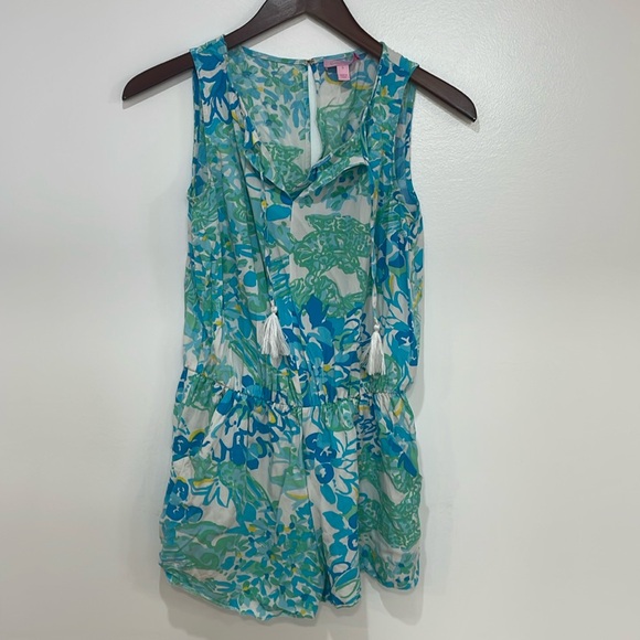 Lilly Pulitzer size small romper pockets blue green - Picture 1 of 8